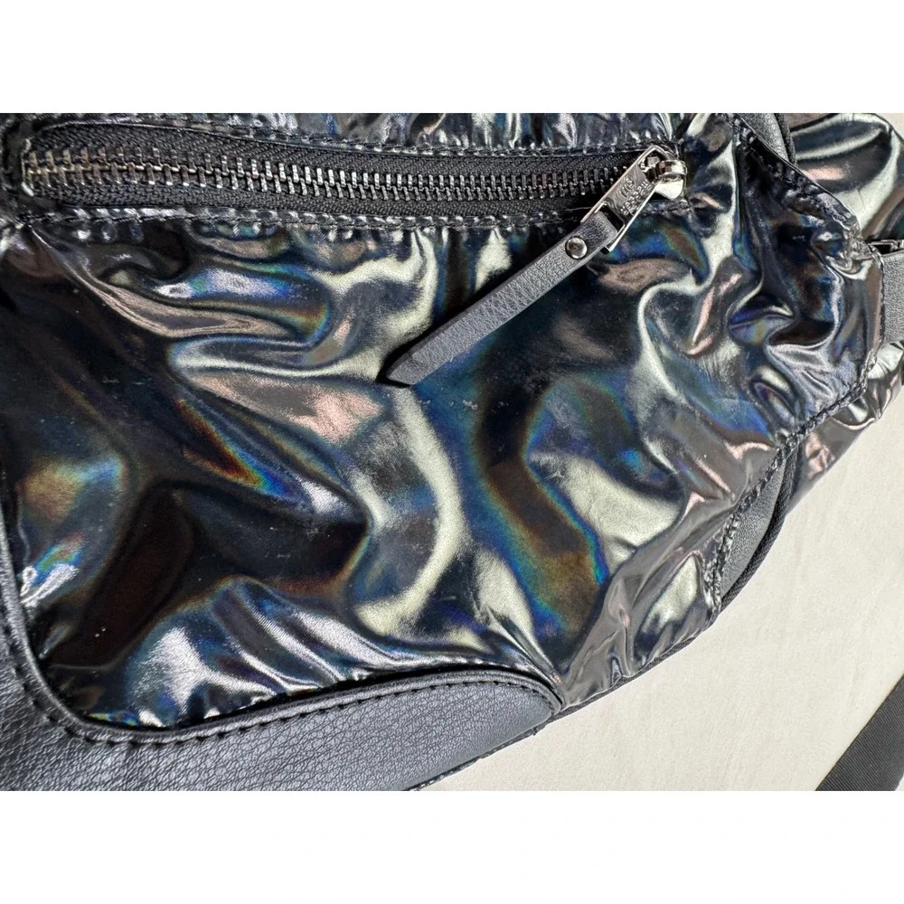 Madden Girl Black Iridescent Sling Bag Crossbody Teardrop Backpack Oil Slick